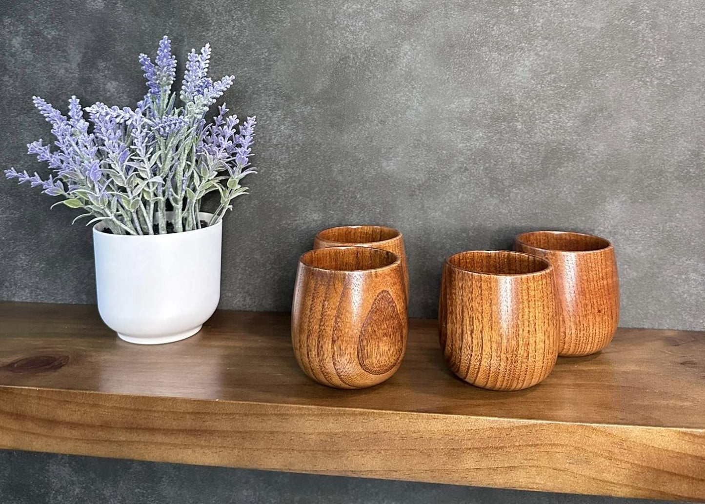 Small Eco-Friendly Round Wooden Cup Set - 4 Mugs