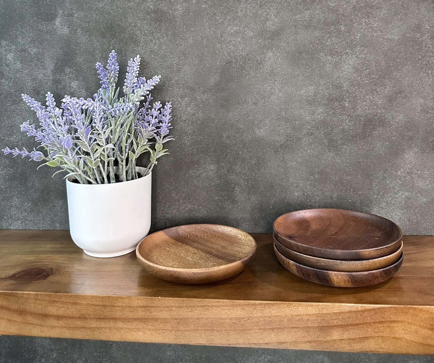 Eco-Friendly Small, 5-in Japanese Style Natural Wooden Fruit, Desert Plate Round - 4 plates in a package