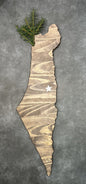 Israel Shape Cedar Wall Art with Jerusalem Star Sticker - 7" x 24" x 1/2", Dark Walnut Stain
