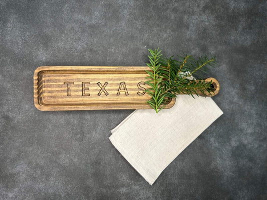 12-in Natural Decorative Wooden Platter Texas sign Serving Paddle Tray With Handle