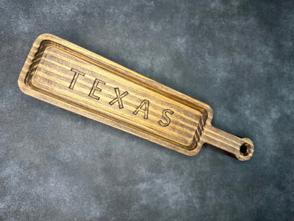 12-in Natural Decorative Wooden Platter Texas sign Serving Paddle Tray With Handle