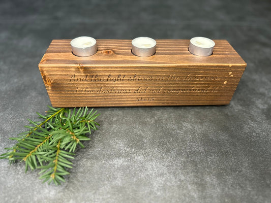 Wooden Candle Holder for 3 Votive Candles (1.5" wide holes), 12" long