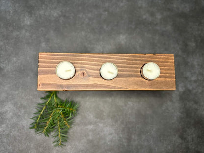 Wooden Candle Holder for 3 Votive Candles (1.5" wide holes), 12" long