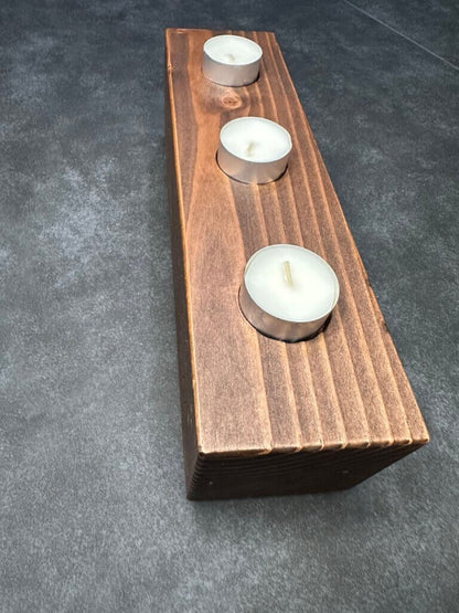 Wooden Candle Holder for 3 Votive Candles (1.5" wide holes), 12" long
