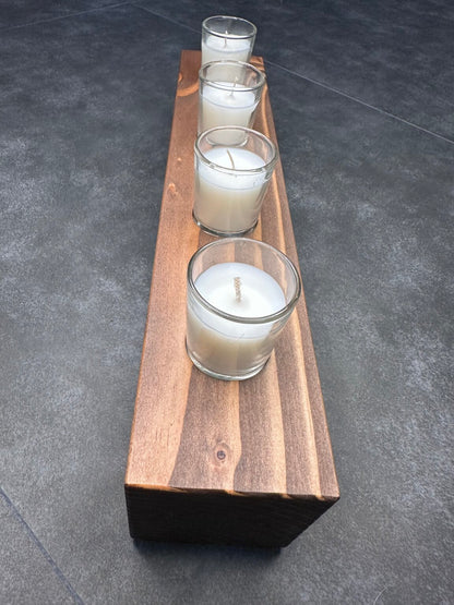 4-Candle Wooden Holder with Filled Glass Votive Candles - 16" Long