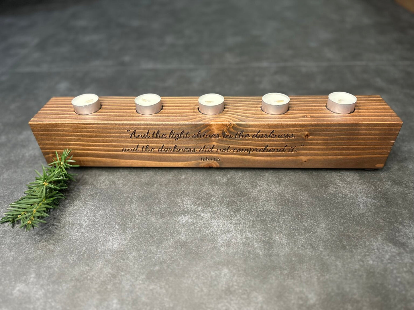 Wooden Candle Holder for 5 Votive Candles (1.5" wide holes) - Long (20 1/8" long)