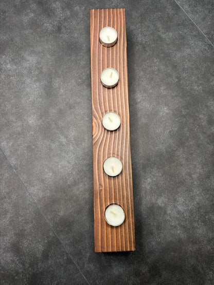 Wooden Candle Holder for 5 Votive Candles (1.5" wide holes) - Long (20 1/8" long)