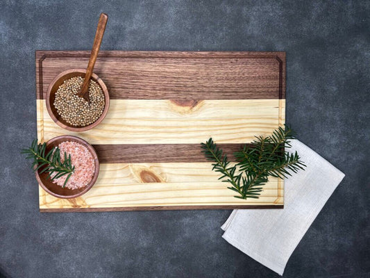 Wooden (Walnut and Pine) Chopping Block - 17 3/4" x 11 1/2" x 3/4" Wood Cutting Board
