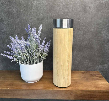 16oz/500ml Eco-Friendly smart Bamboo Stainless Steel Tea Infuser Bottle with Temperature Display (Celsius only) and tea filter