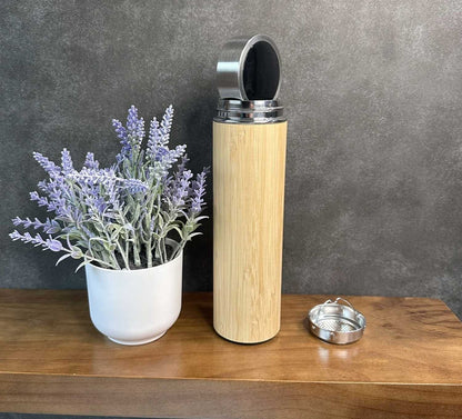 16oz/500ml Eco-Friendly smart Bamboo Stainless Steel Tea Infuser Bottle with Temperature Display (Celsius only) and tea filter