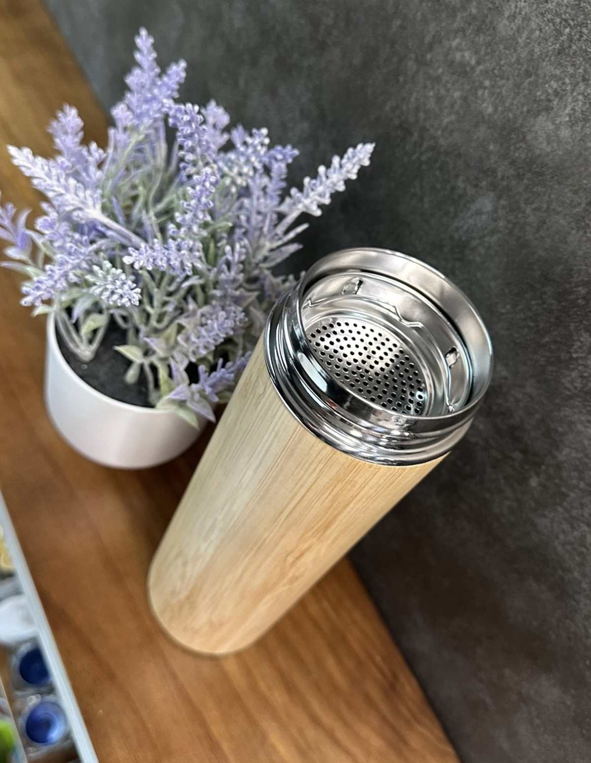16oz/500ml Eco-Friendly smart Bamboo Stainless Steel Tea Infuser Bottle with Temperature Display (Celsius only) and tea filter
