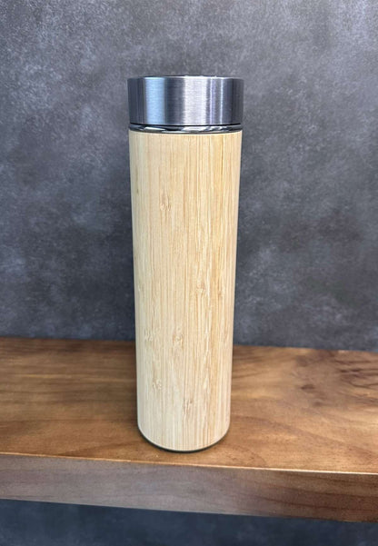 16oz/500ml Eco-Friendly smart Bamboo Stainless Steel Tea Infuser Bottle with Temperature Display (Celsius only) and tea filter