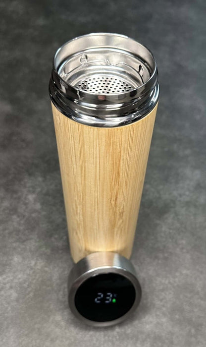 16oz/500ml Eco-Friendly smart Bamboo Stainless Steel Tea Infuser Bottle with Temperature Display (Celsius only) and tea filter