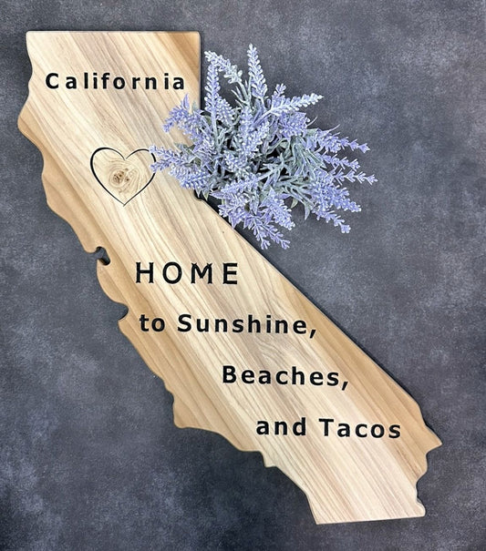 California State Wooden Wall Art cut off sign - Poplar Wood | Home to Sunshine, Beaches, and Tacos