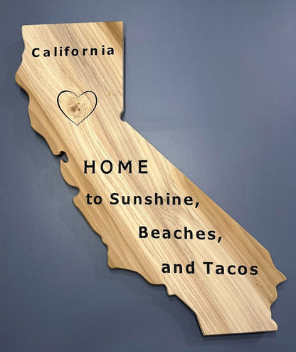 California State Wooden Wall Art cut off sign - Poplar Wood | Home to Sunshine, Beaches, and Tacos