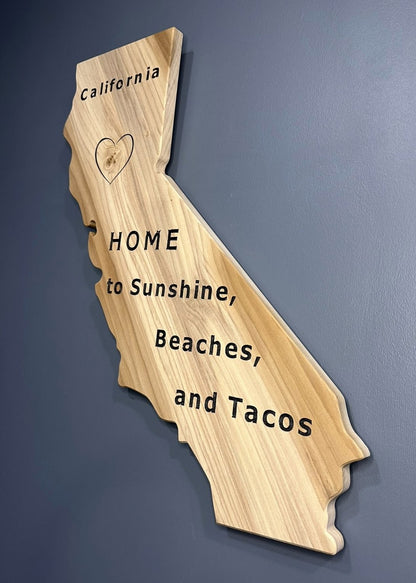 California State Wooden Wall Art cut off sign - Poplar Wood | Home to Sunshine, Beaches, and Tacos