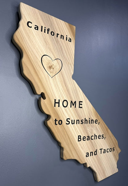 California State Wooden Wall Art cut off sign - Poplar Wood | Home to Sunshine, Beaches, and Tacos