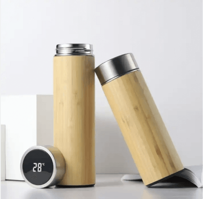 16oz/500ml Eco-Friendly smart Bamboo Stainless Steel Tea Infuser Bottle with Temperature Display (Celsius only) and tea filter