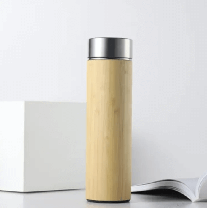 16oz/500ml Eco-Friendly smart Bamboo Stainless Steel Tea Infuser Bottle with Temperature Display (Celsius only) and tea filter