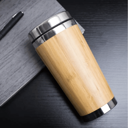 16oz/500ml Eco-Friendly Bamboo Stainless Steel Coffee/tea Tumbler, water bottle, Thermal cup