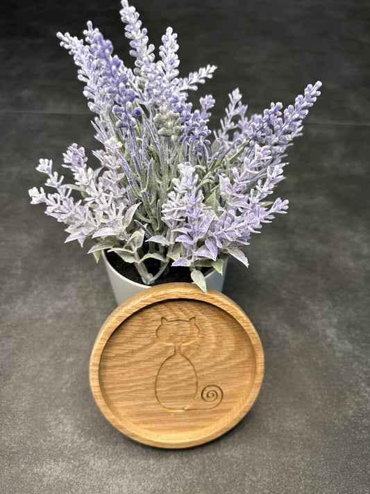 4 3/8" x 5/8" Kids Small Jewelry Tray White Oak Round Coaster with Funny Cat Engraving