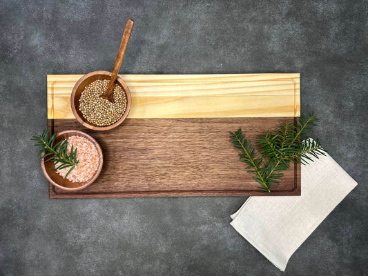 Wooden (Walnut and Pine) Chopping Block - 18 3/4" x 9 1/8" x 1" Wood Cutting Board