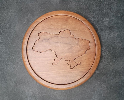 6'' Small Wooden Plate with Ukraine Country Shape Engraving – Cherry Wood Decorative Tray