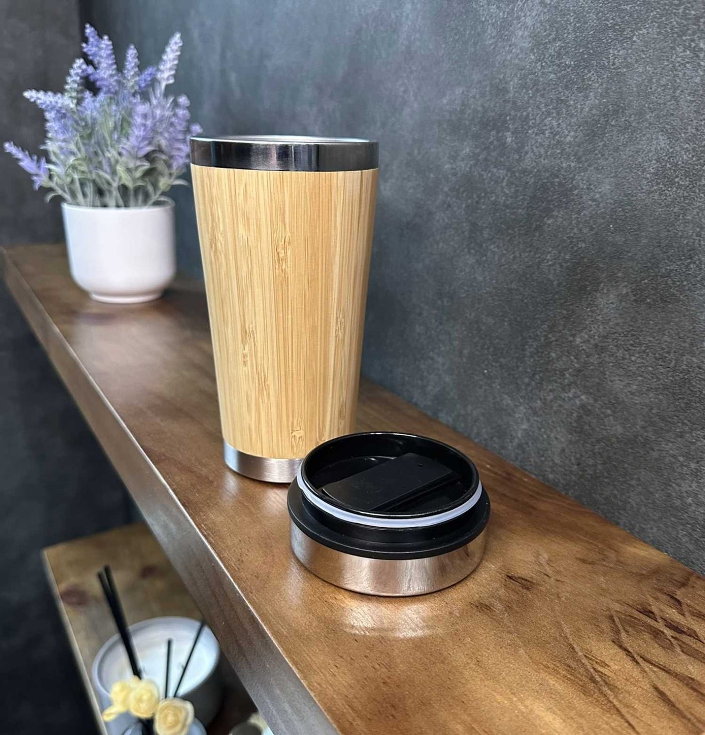 16oz/500ml Eco-Friendly Bamboo Stainless Steel Coffee/tea Tumbler, water bottle, Thermal cup
