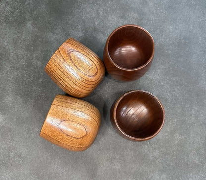 Small Eco-Friendly Round Wooden Cup Set - 4 Mugs