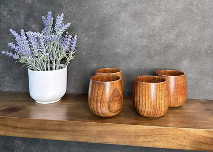Small Eco-Friendly Round Wooden Cup Set - 4 Mugs