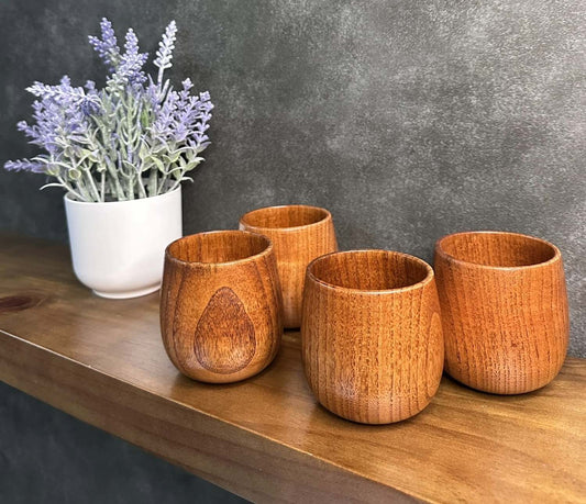 Small Eco-Friendly Round Wooden Cup Set - 4 Mugs
