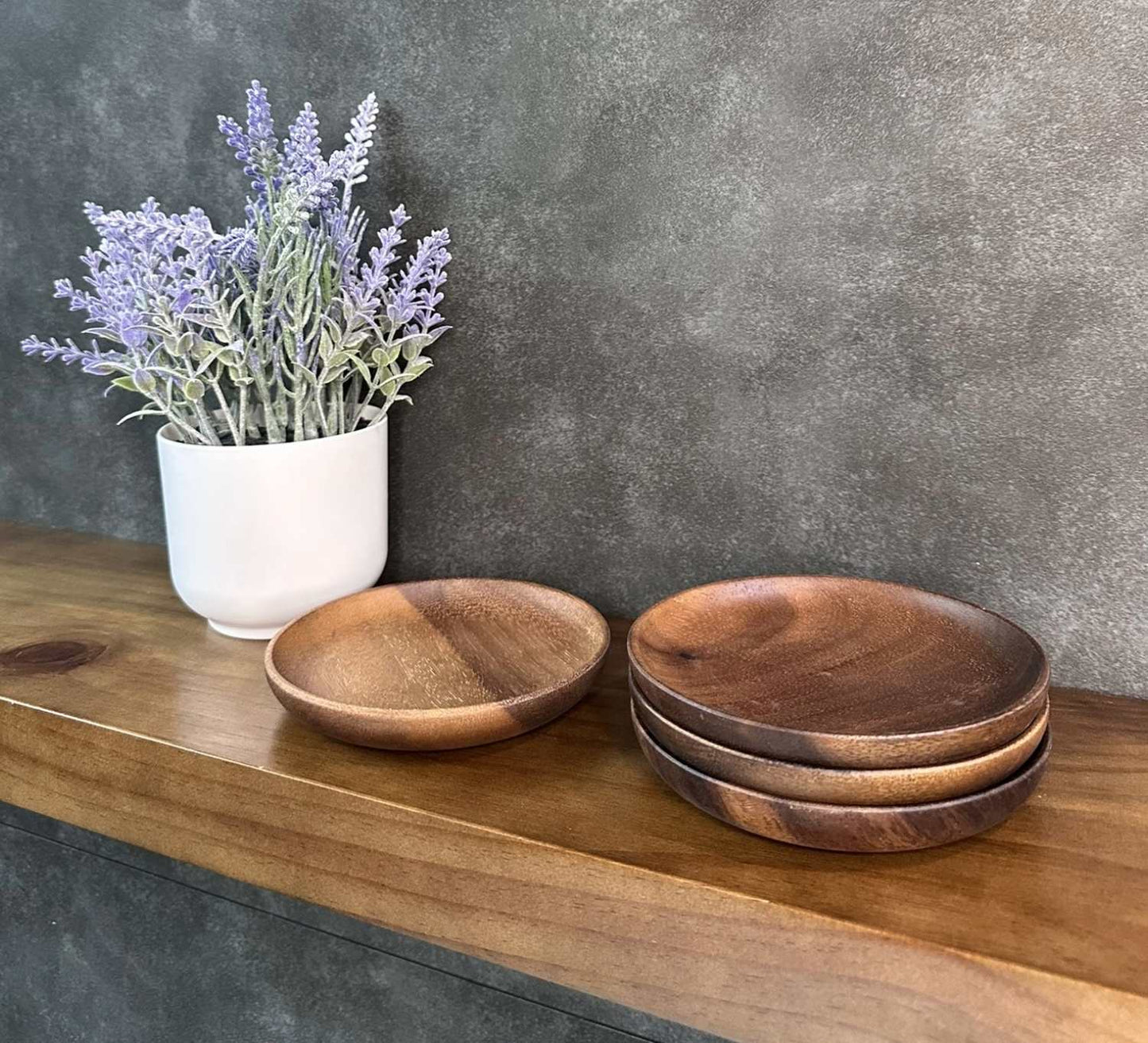 Eco-Friendly Small, 5-in Japanese Style Natural Wooden Fruit, Desert Plate Round - 4 plates in a package
