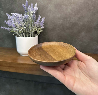 Eco-Friendly Small, 5-in Japanese Style Natural Wooden Fruit, Desert Plate Round - 4 plates in a package