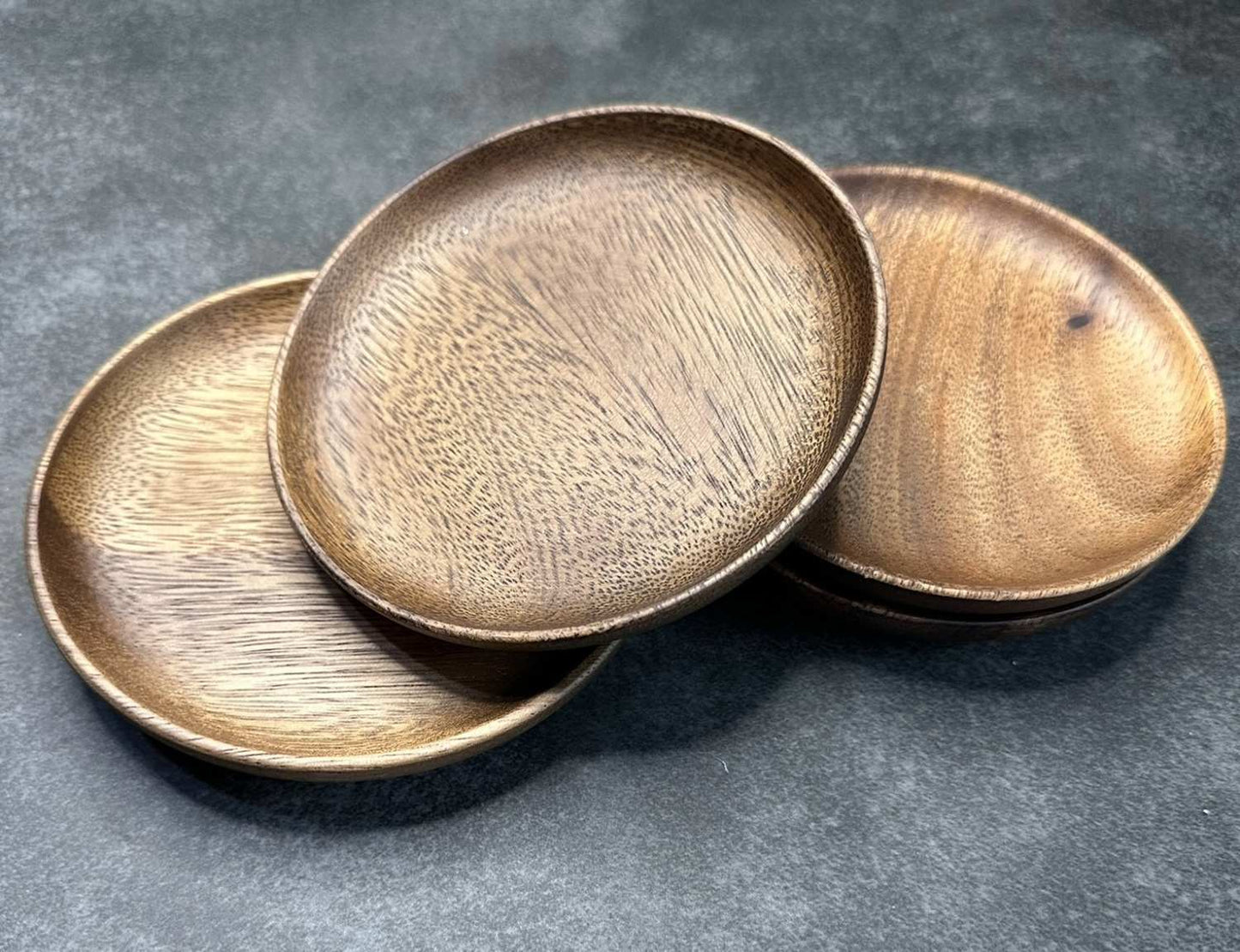 Eco-Friendly Small, 5-in Japanese Style Natural Wooden Fruit, Desert Plate Round - 4 plates in a package