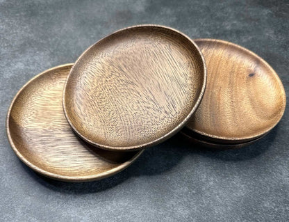 Eco-Friendly Small, 5-in Japanese Style Natural Wooden Fruit, Desert Plate Round - 4 plates in a package