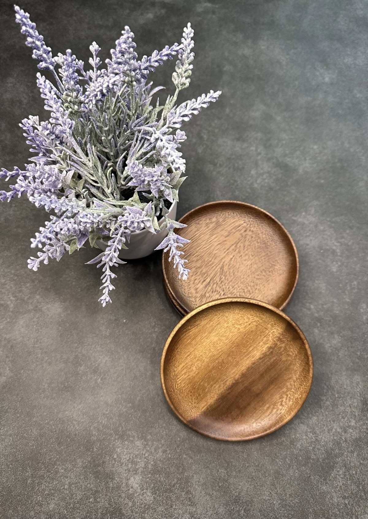 Eco-Friendly Small, 5-in Japanese Style Natural Wooden Fruit, Desert Plate Round - 4 plates in a package