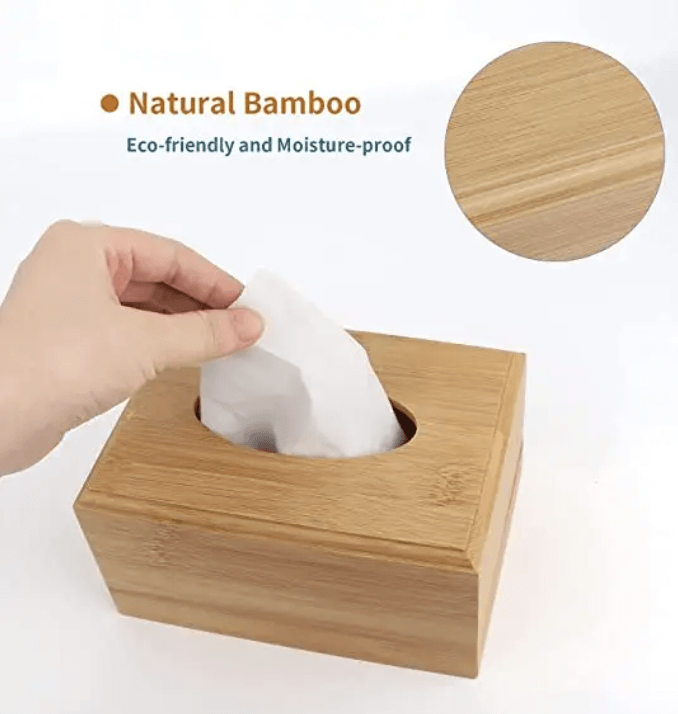 Eco-Friendly Rectangular Bamboo Tissue Box Cover
